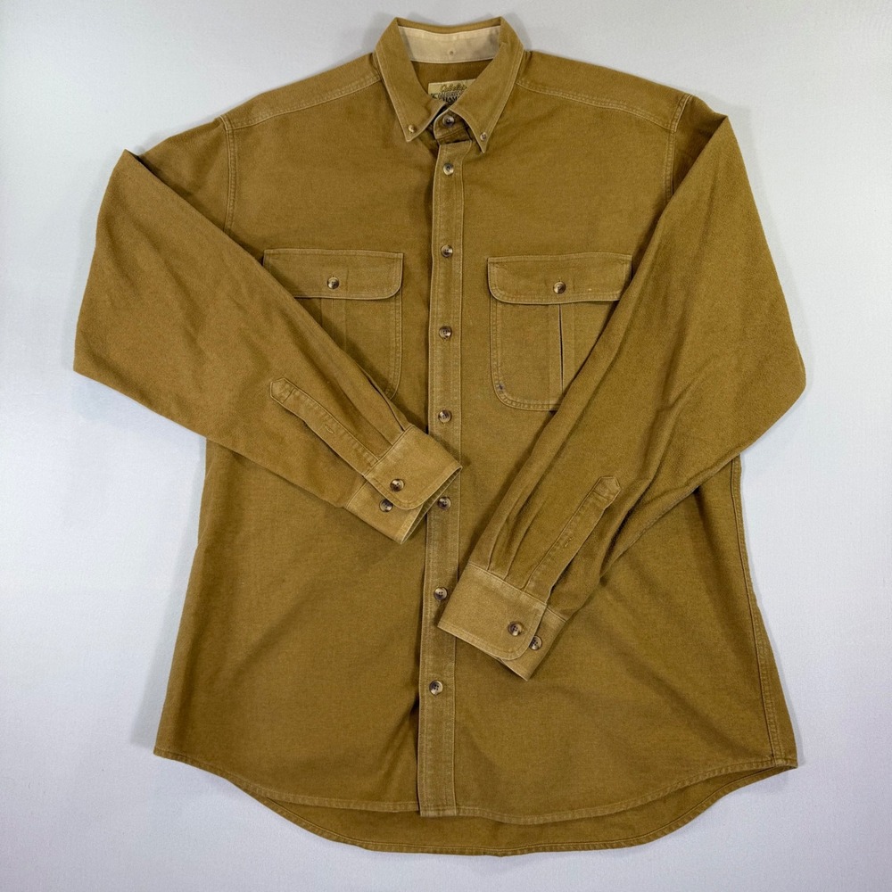 Cabelas Deerskin Soft Chamois Shirt Mens Large Tall Tan Cotton Button Down Ranch